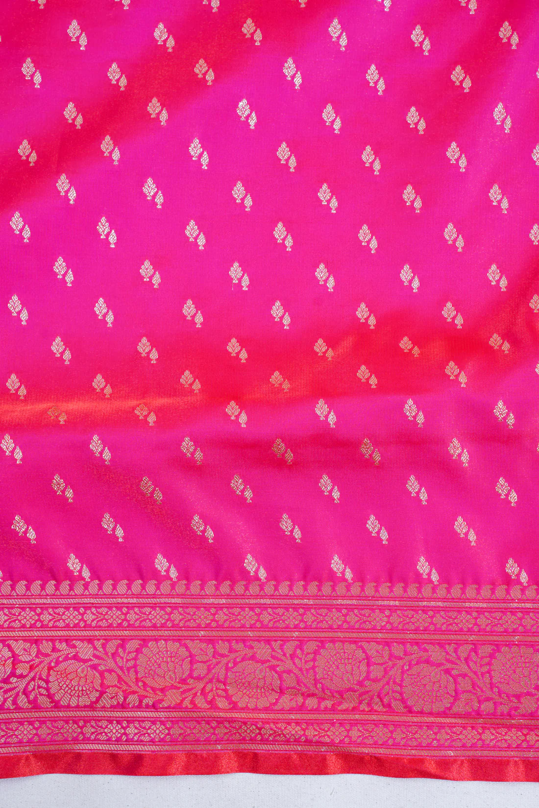 Rani Pink Banarasi Upada Satin Silk Buti Saree