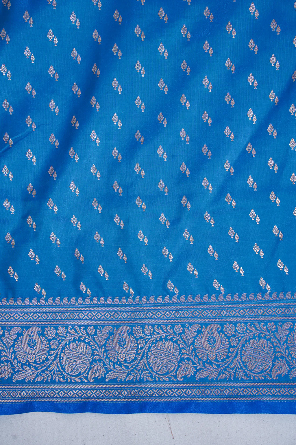 Sky Blue Banarasi Upada Satin Silk Buti Saree