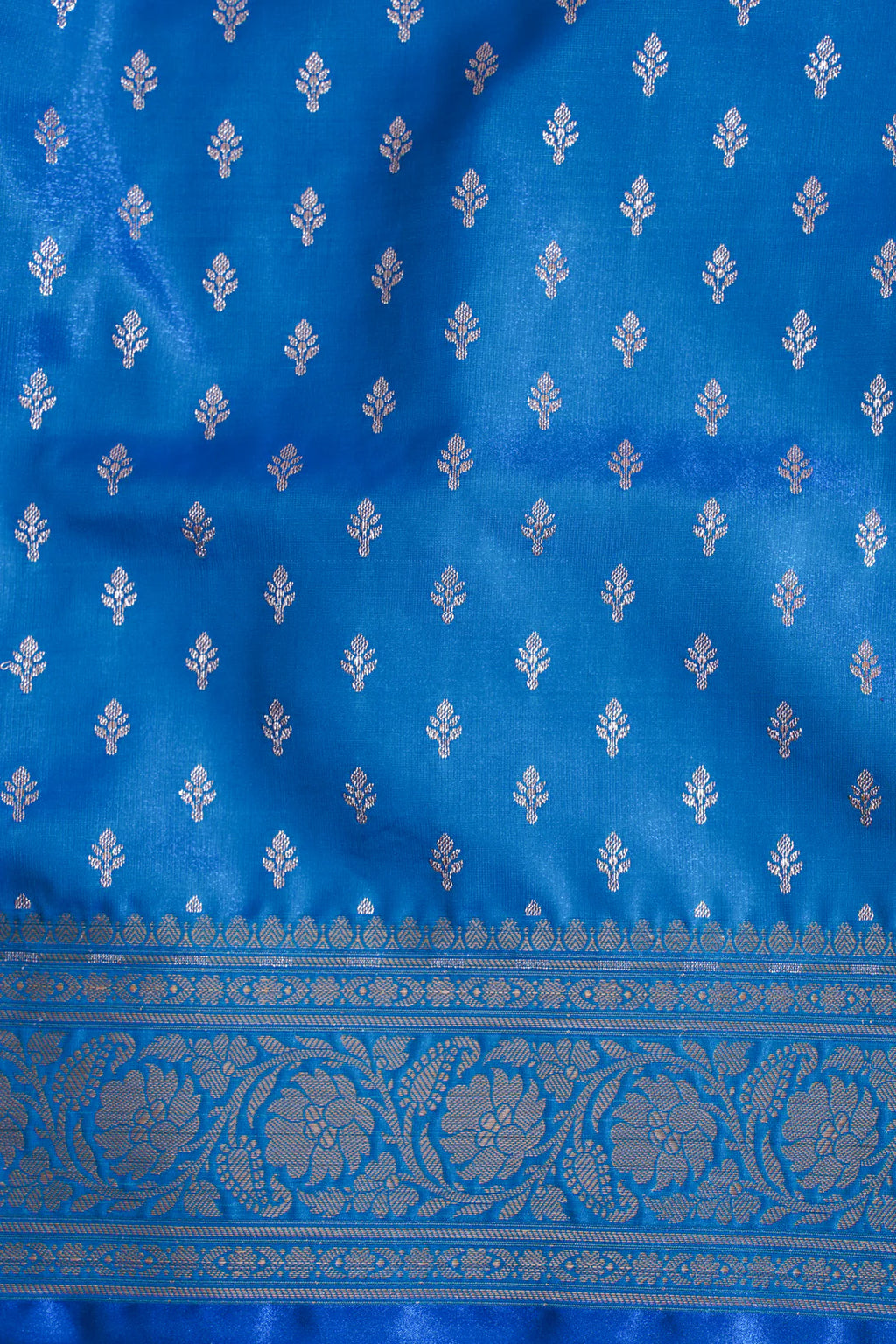 Sky Blue Banarasi Upada Satin Silk Buti Saree
