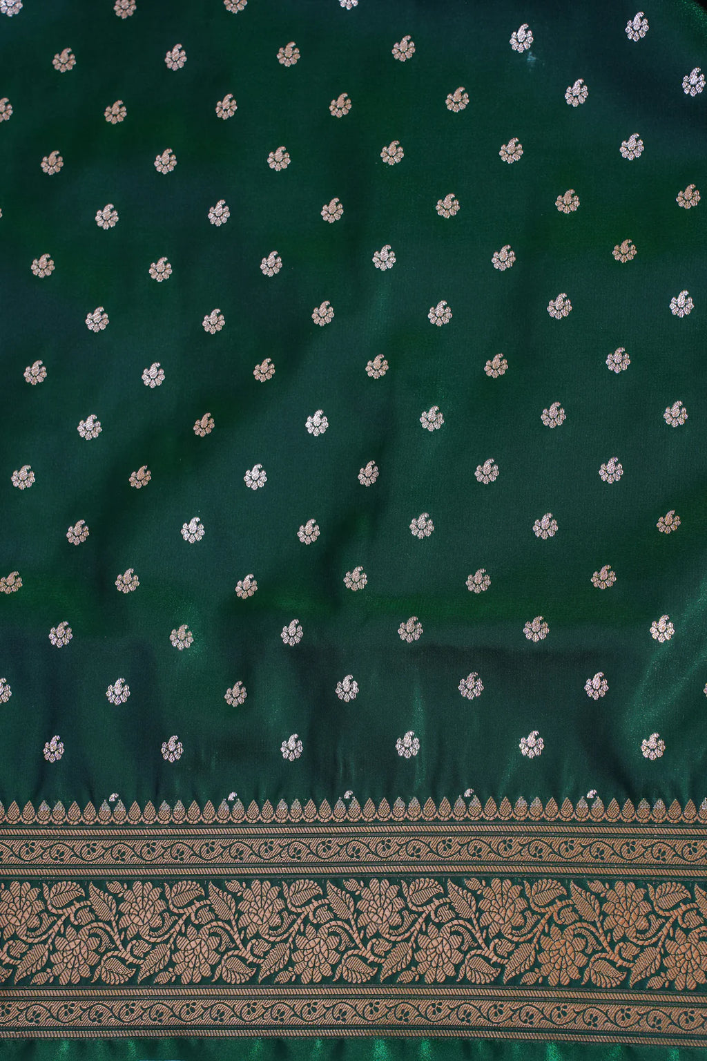 Emerald Green Banarasi Upada Satin Silk Buti Saree