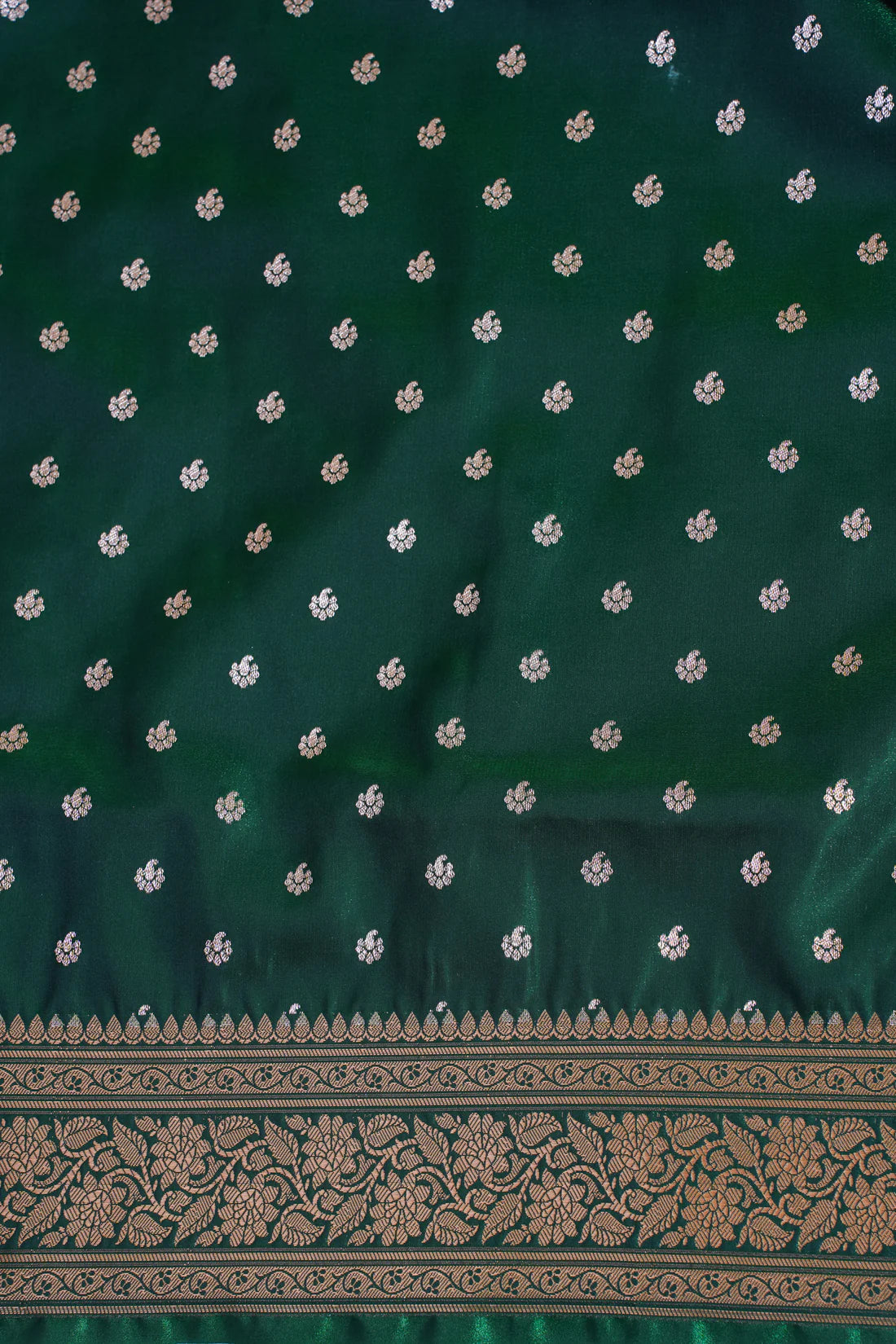 Emerald Green Banarasi Upada Satin Silk Buti Saree