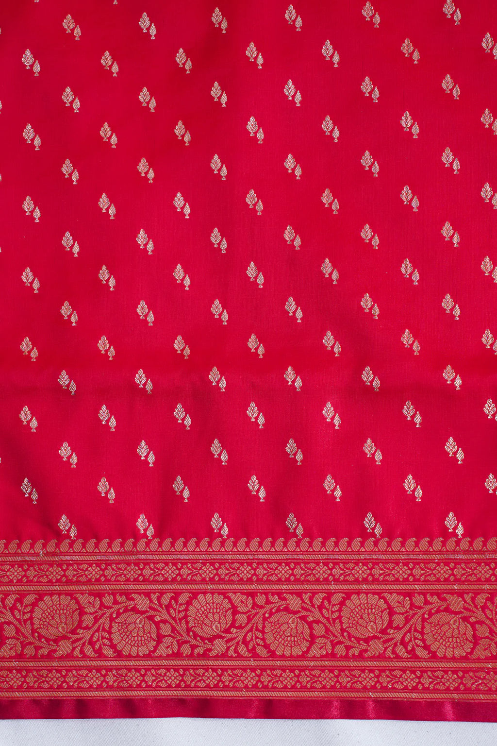 Scarlet Red Banarasi Upada Satin Silk Buti Saree