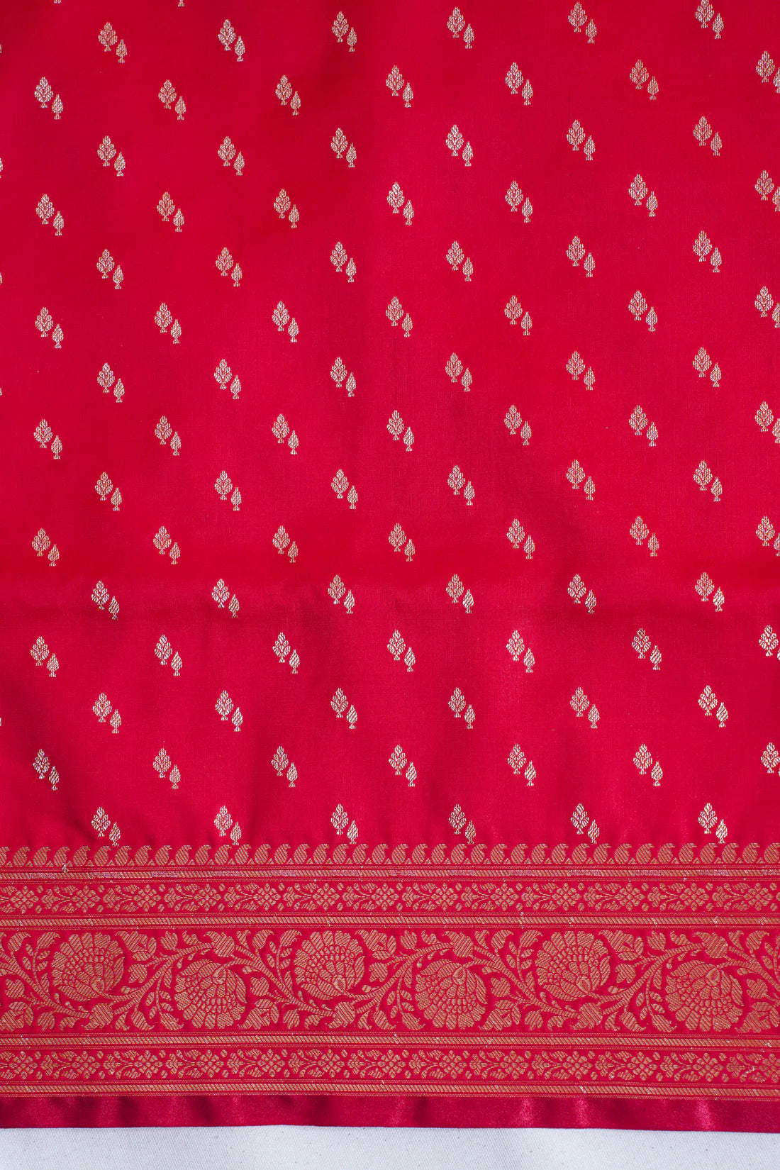 Scarlet Red Banarasi Upada Satin Silk Buti Saree
