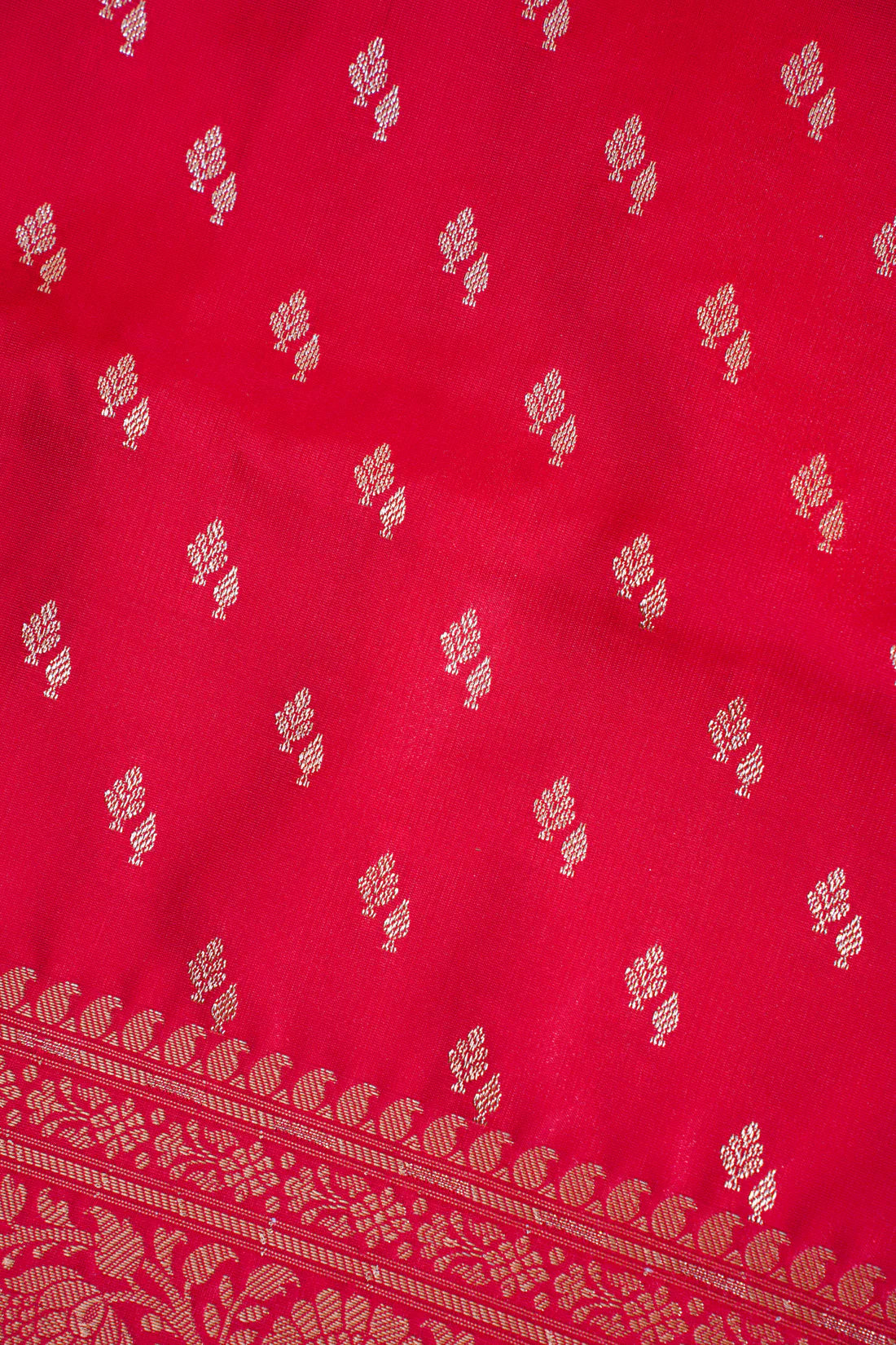Scarlet Red Banarasi Upada Satin Silk Buti Saree