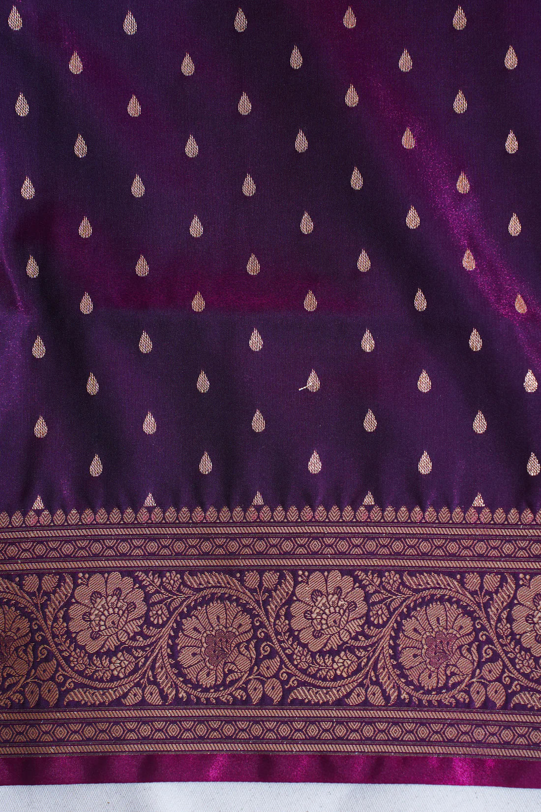 Plum Purple Banarasi Upada Satin Silk Buti Saree