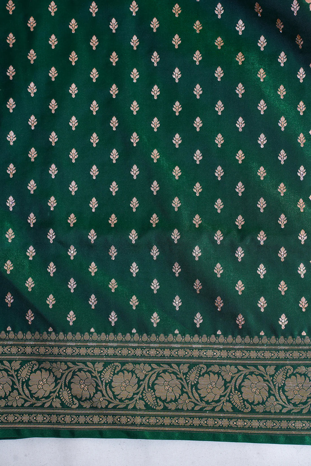 Deep Forest Green Banarasi Upada Satin Silk Buti Saree