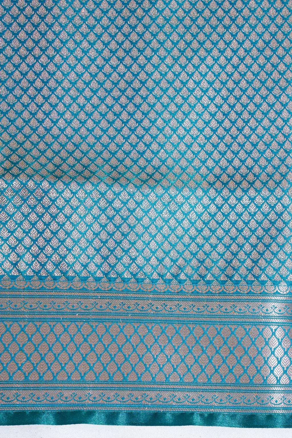 Peacock Blue Banarasi Upada Satin Silk Buti Saree
