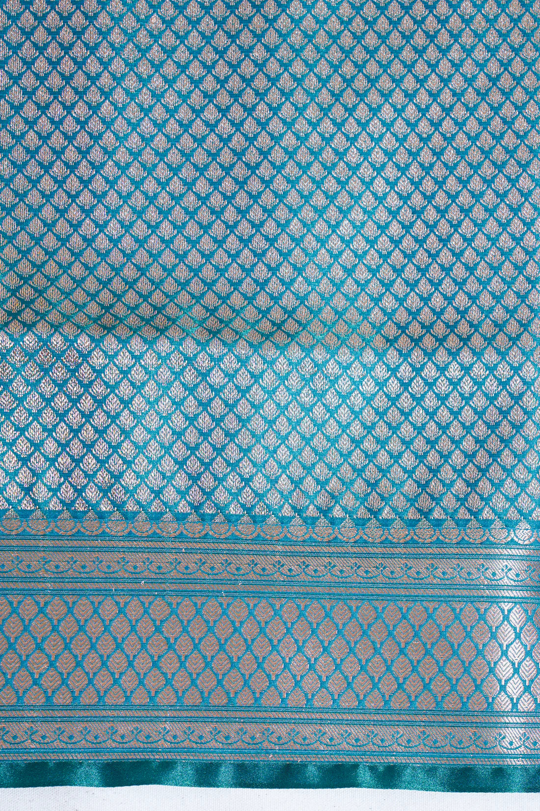 Peacock Blue Banarasi Upada Satin Silk Buti Saree
