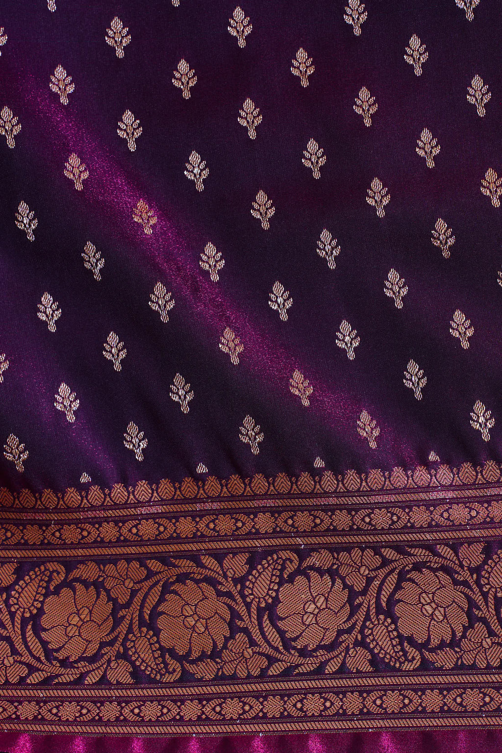 Royal Plumb Banarasi Upada Satin Silk Buti Saree