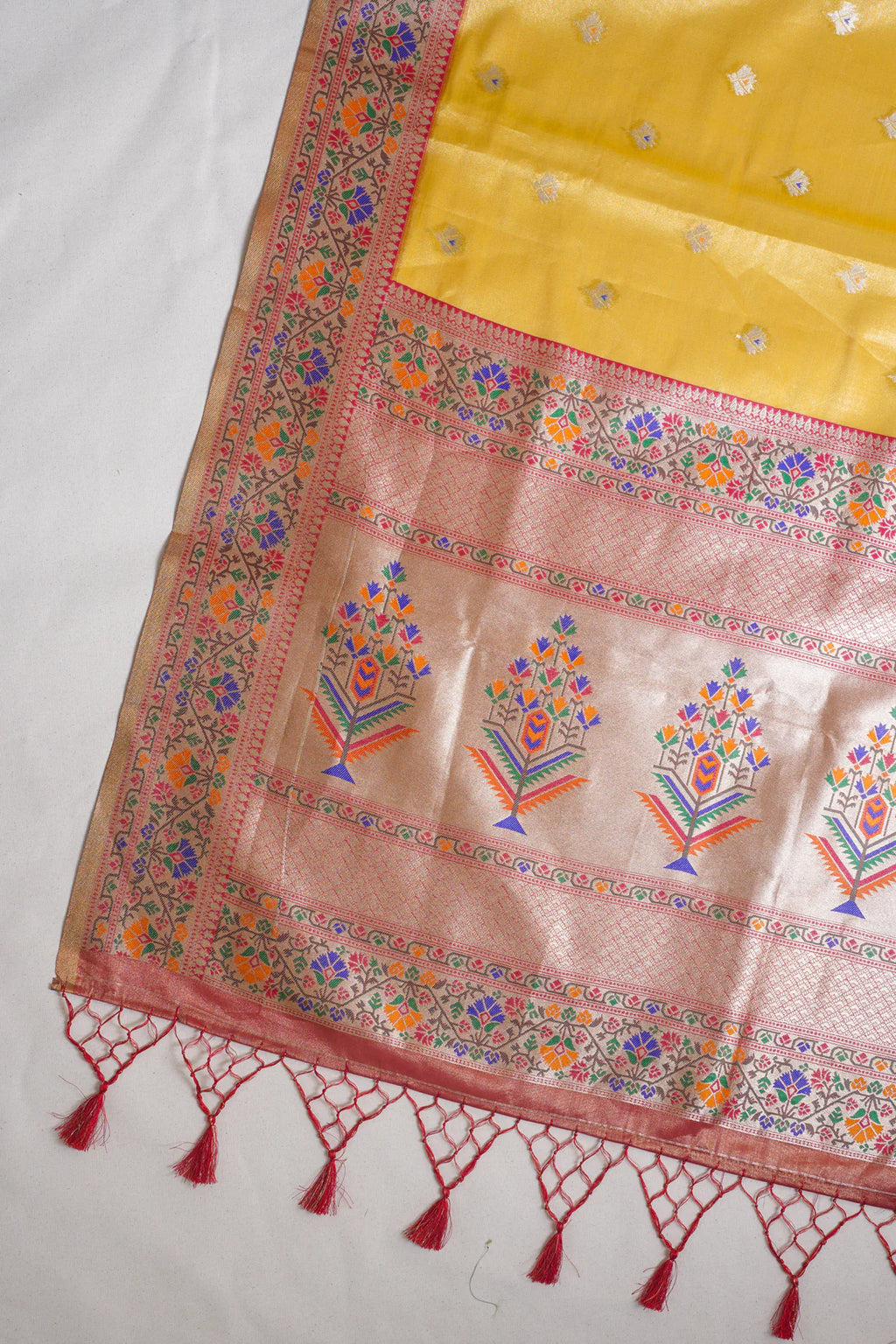 Yellow Paithani Minakari Tissue Silk Saree