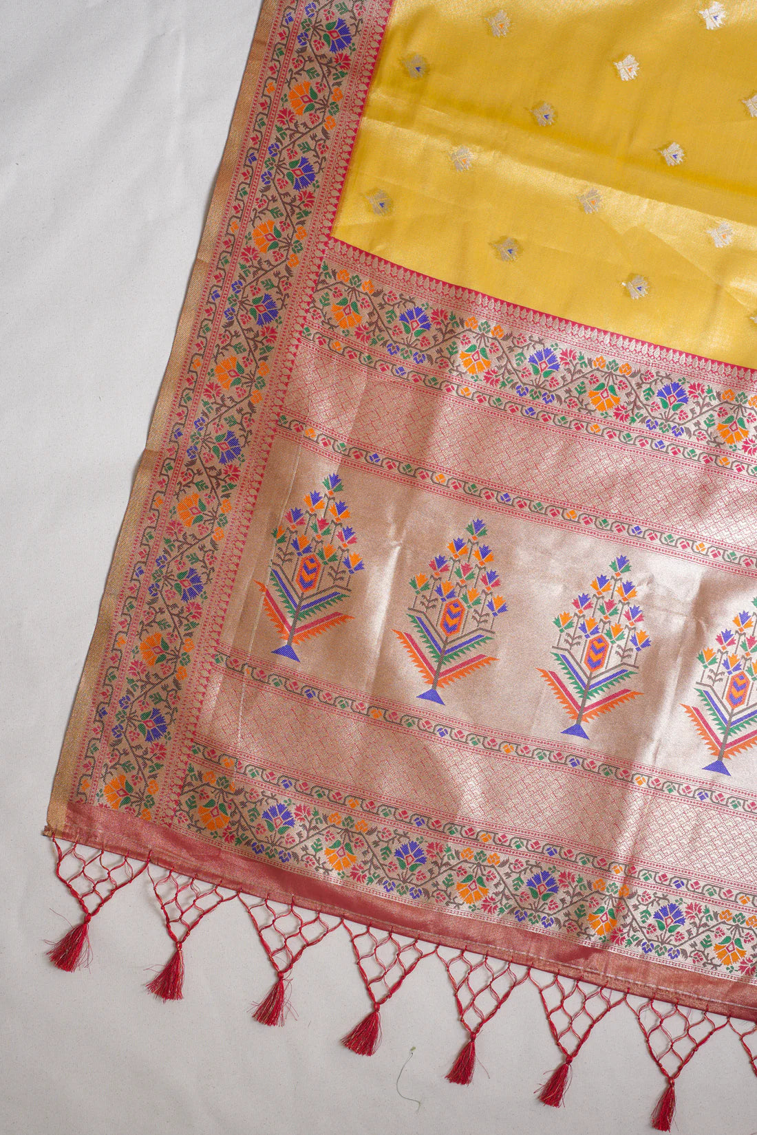 Yellow Paithani Minakari Tissue Silk Saree
