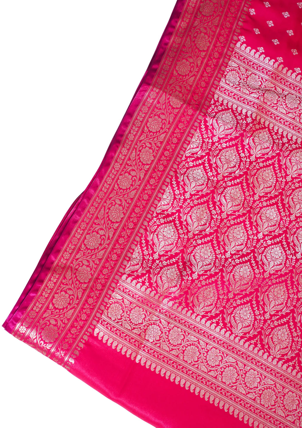 Magenta Pink Banarasi Upada Satin Silk buti Saree