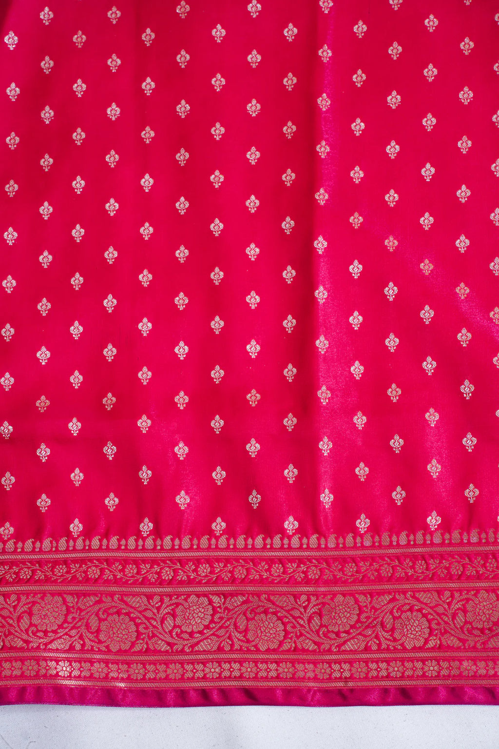 Magenta Pink Banarasi Upada Satin Silk buti Saree