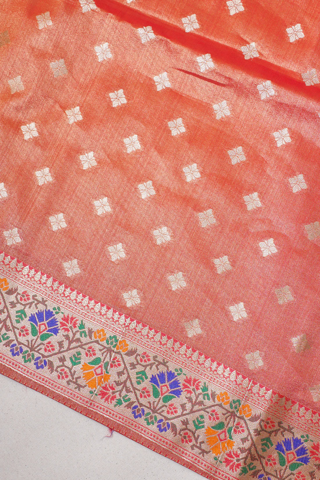 Rust Orange Paithani Minakari Tissue Silk Saree