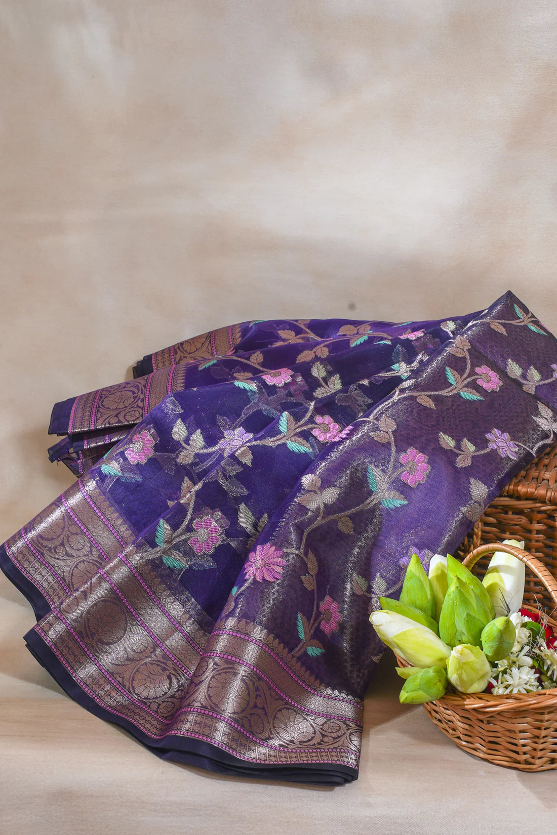 Purple Organza Banarasi Tilfi Minakari Jaal Saree.