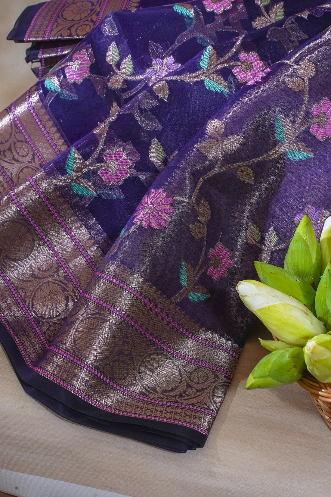 Purple Organza Banarasi Tilfi Minakari Jaal Saree.