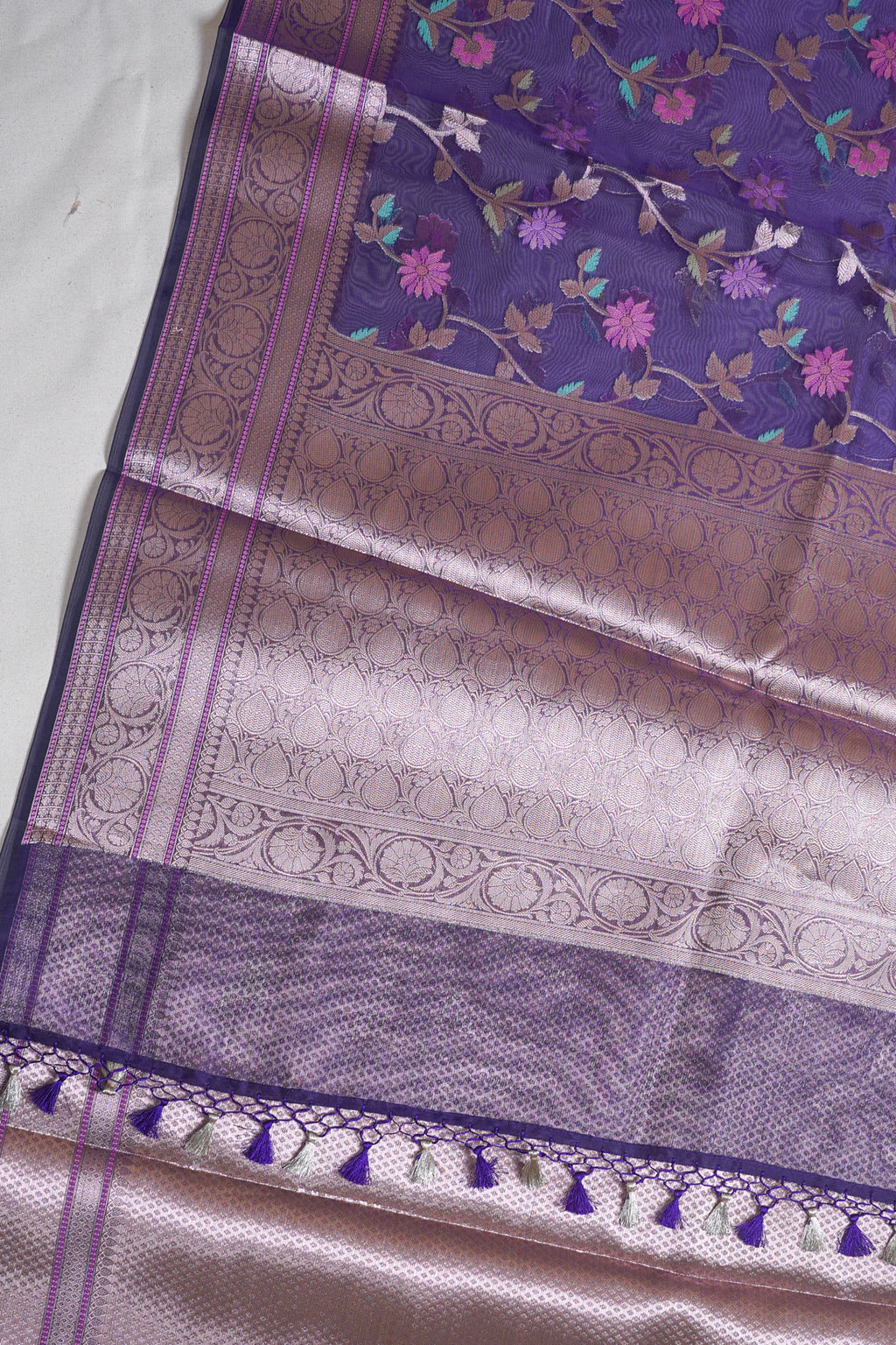 Purple Organza Banarasi Tilfi Minakari Jaal Saree.