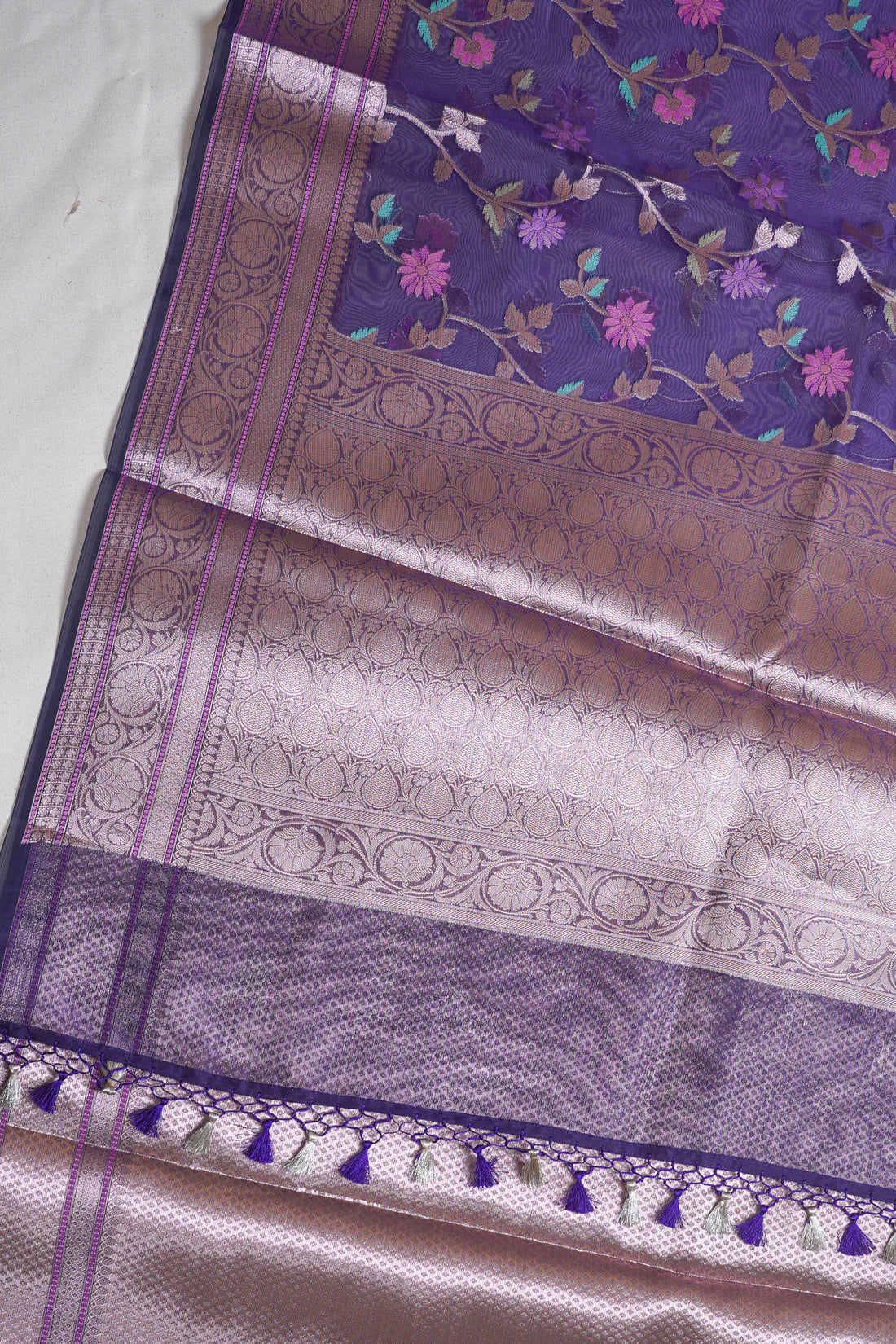 Purple Organza Banarasi Tilfi Minakari Jaal Saree.