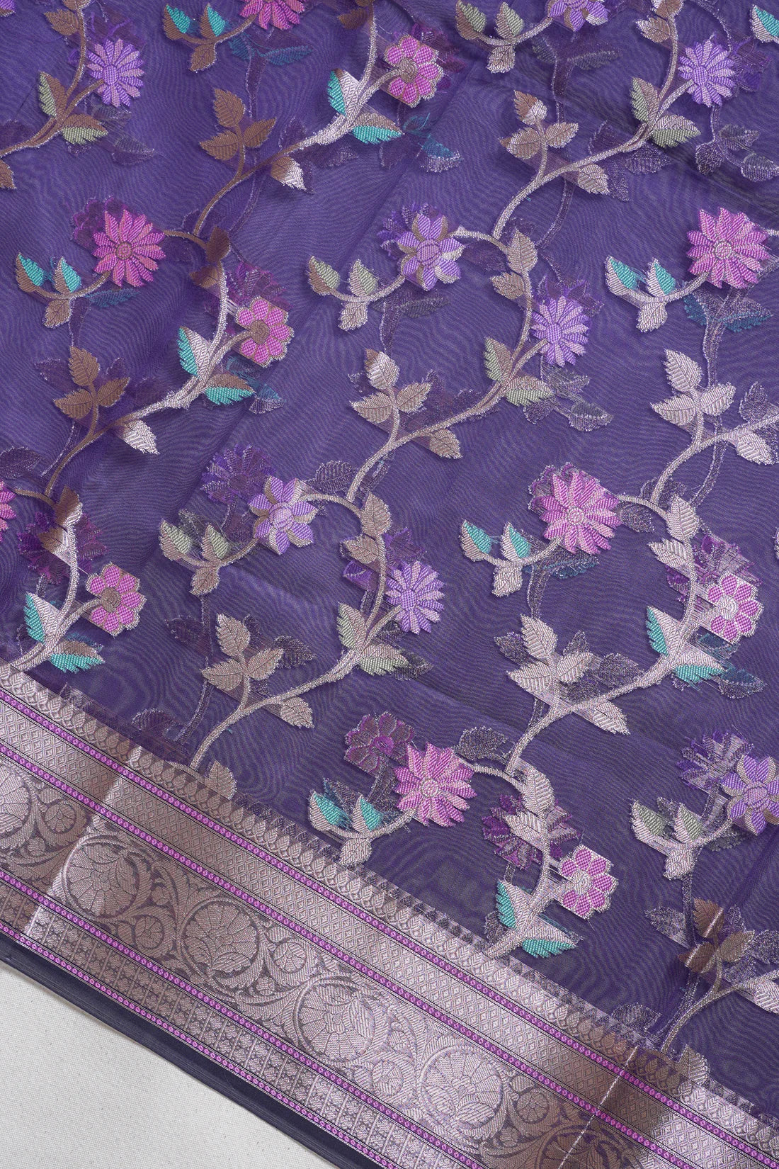Purple Organza Banarasi Tilfi Minakari Jaal Saree.