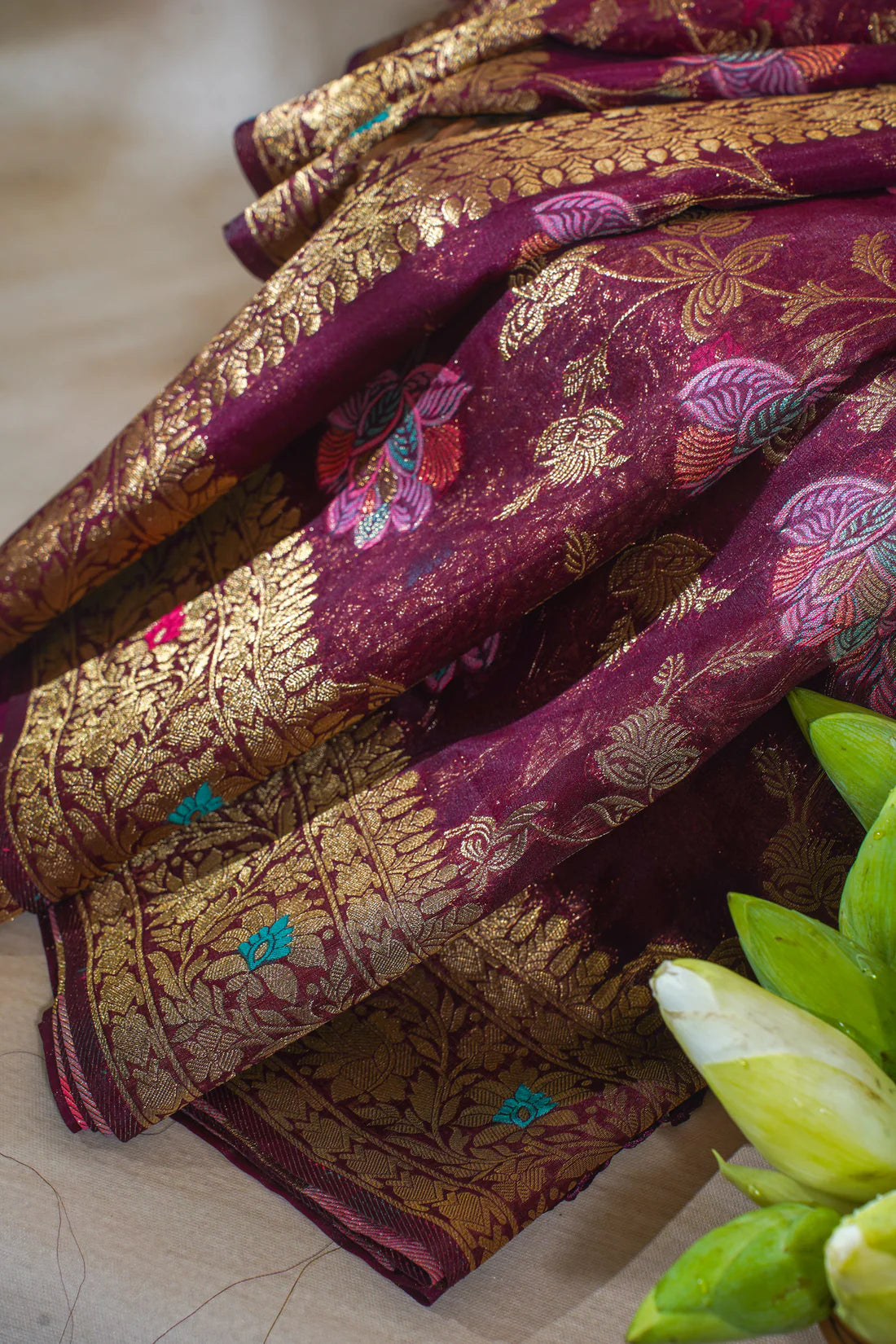Wine Maroon Organza Minakari Jaal Saree
