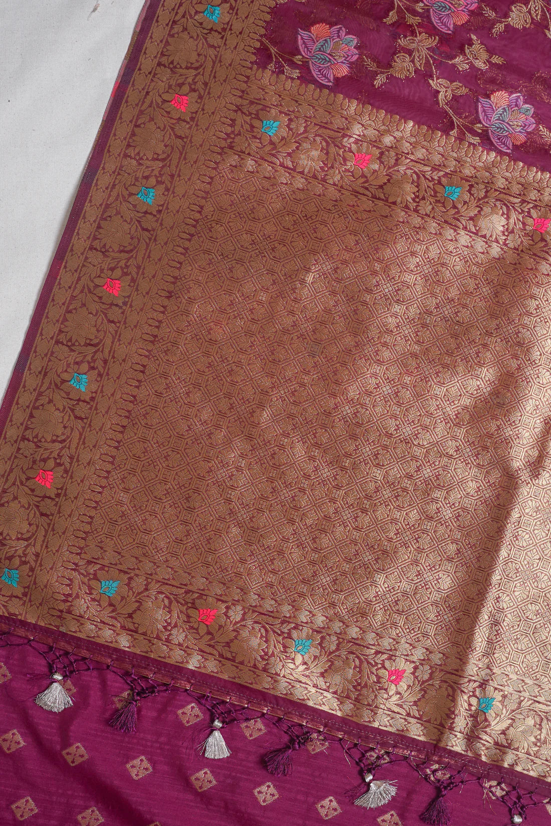 Wine Maroon Organza Minakari Jaal Saree