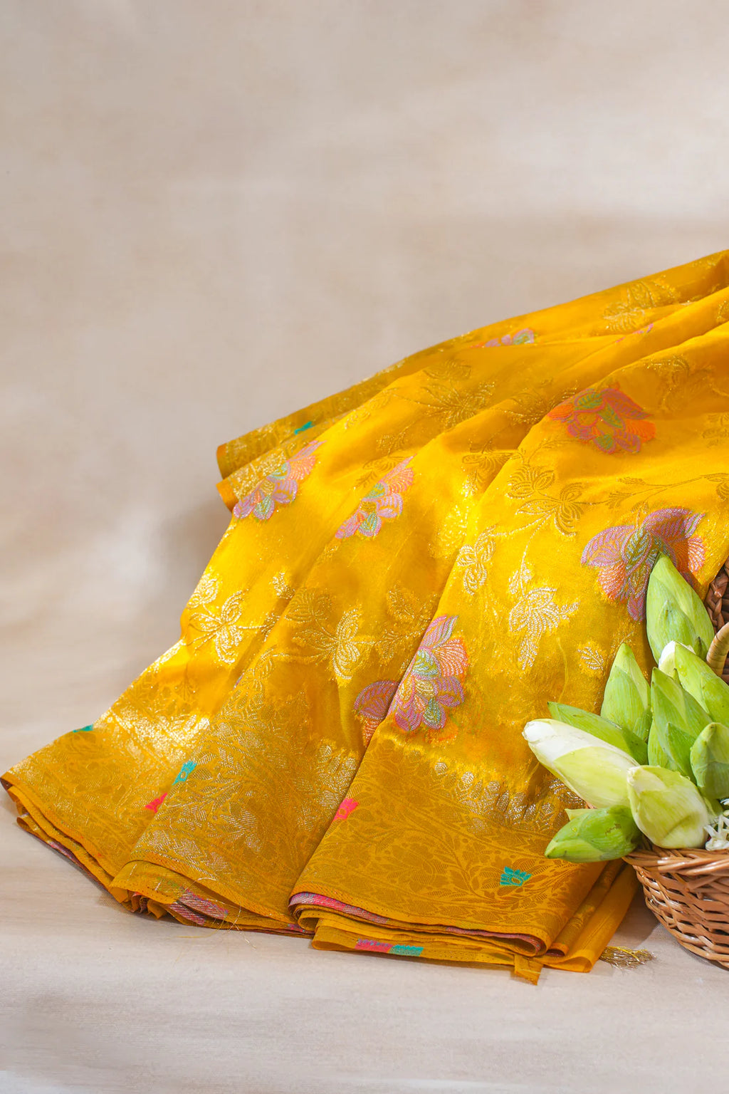 Mustard Yellow Organza Minakari Jaal Saree