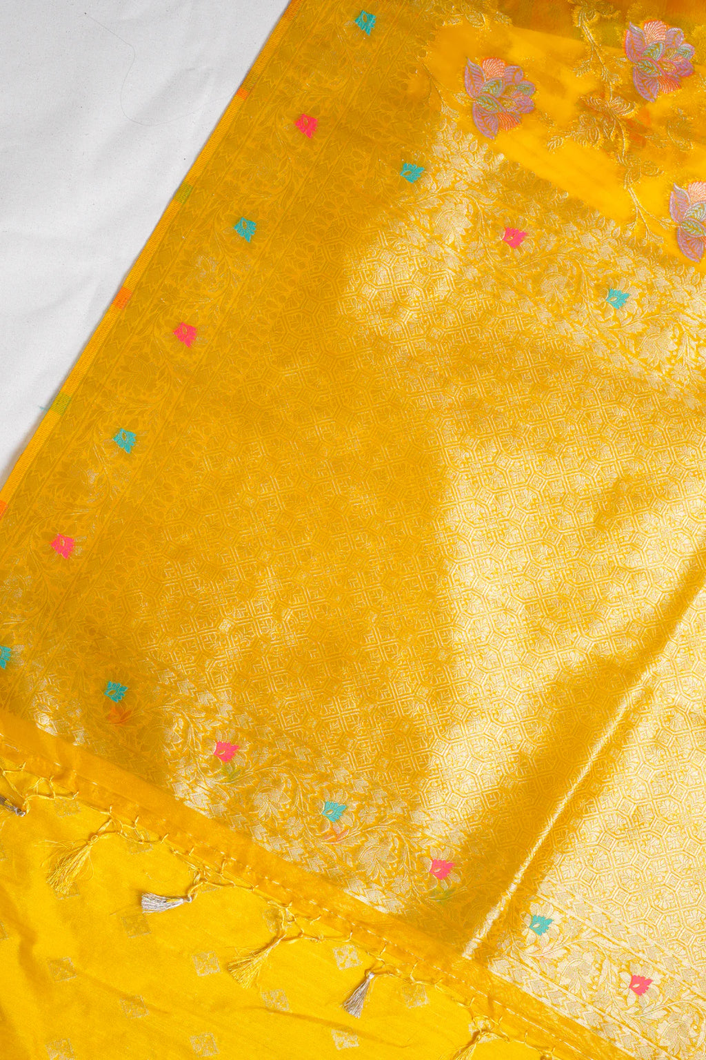 Mustard Yellow Organza Minakari Jaal Saree