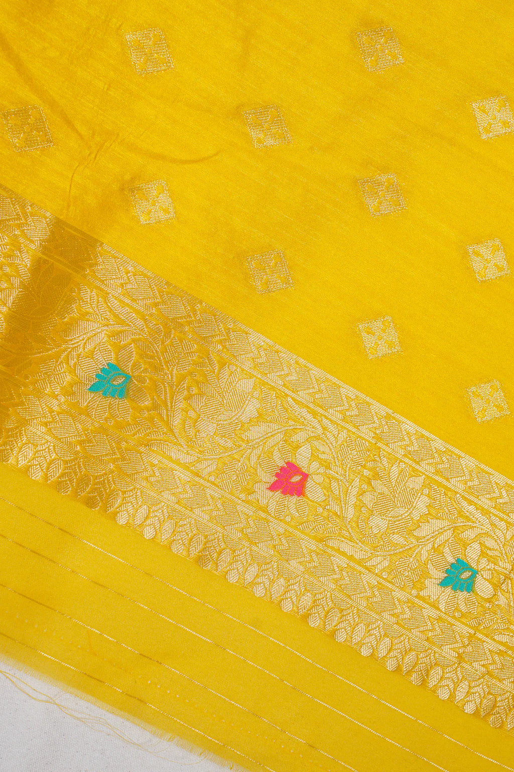 Mustard Yellow Organza Minakari Jaal Saree