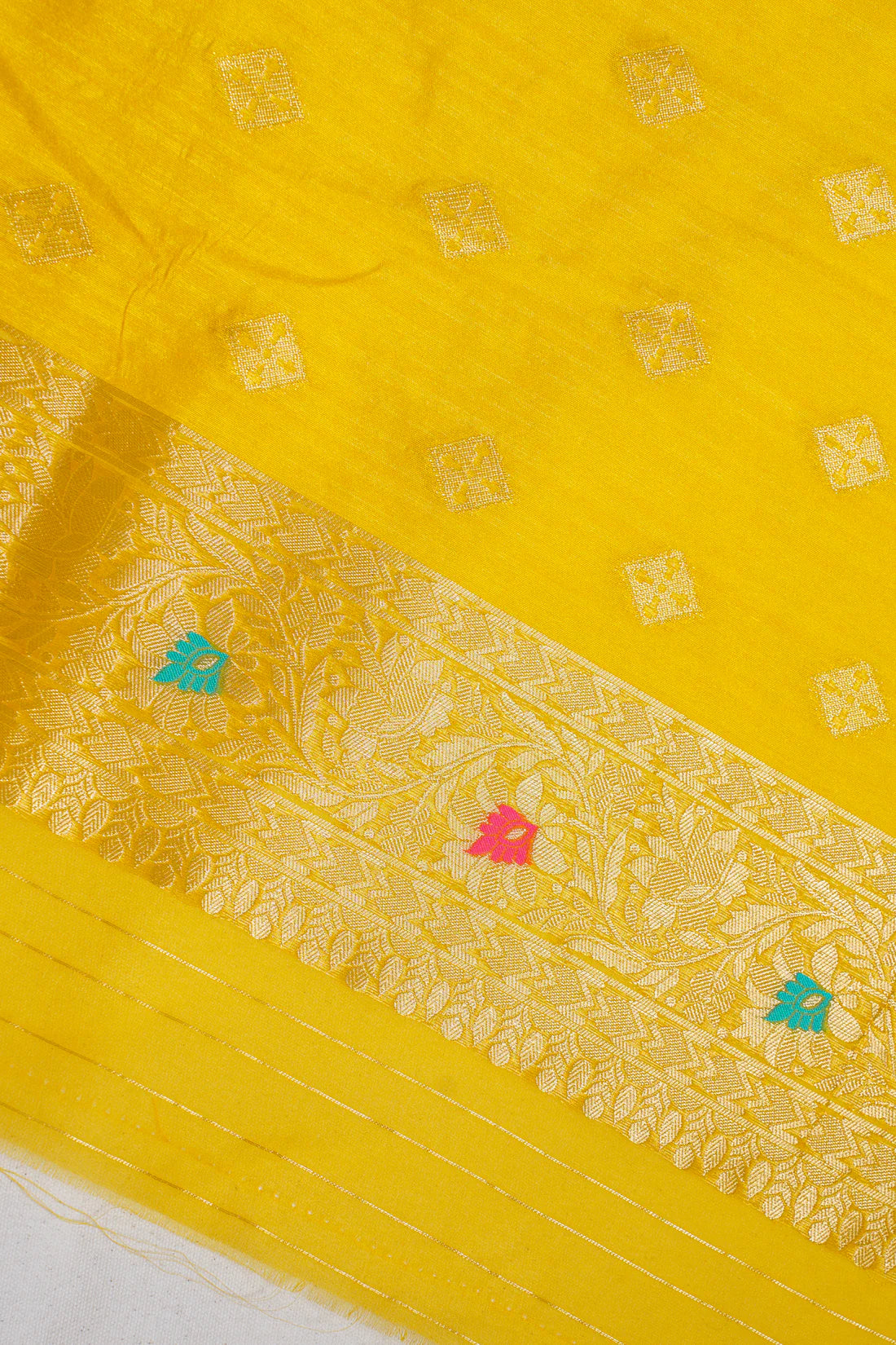 Mustard Yellow Organza Minakari Jaal Saree