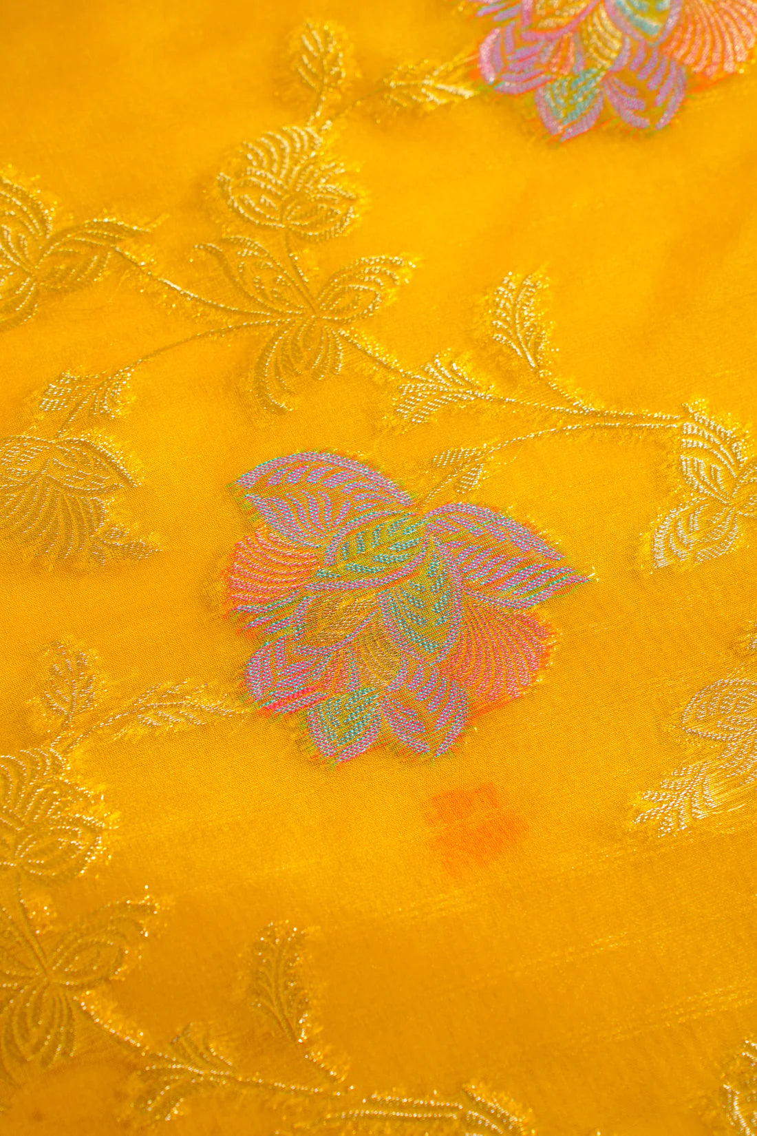 Mustard Yellow Organza Minakari Jaal Saree