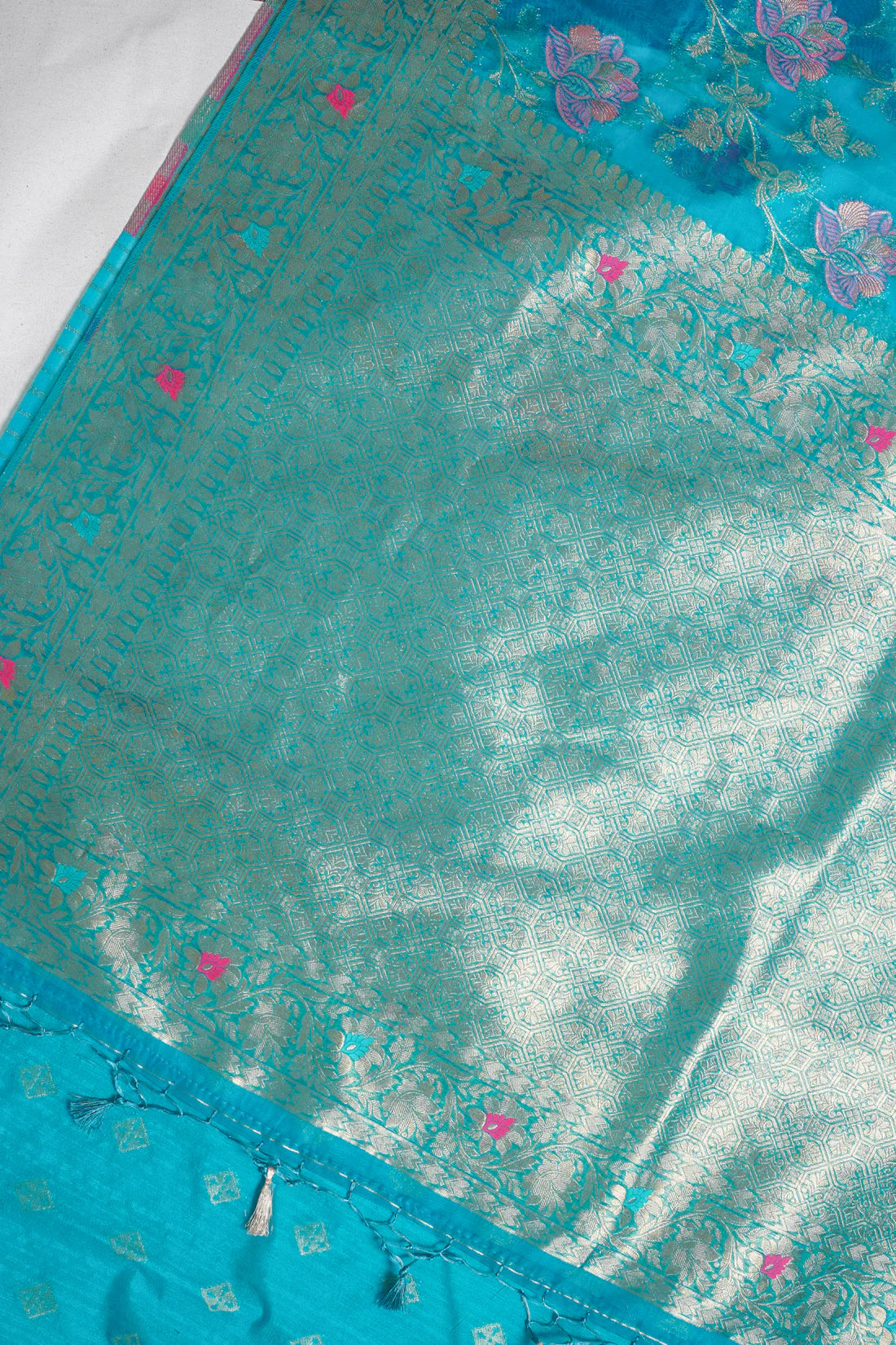 Turquoise Blue Organza Minakari Jaal Saree