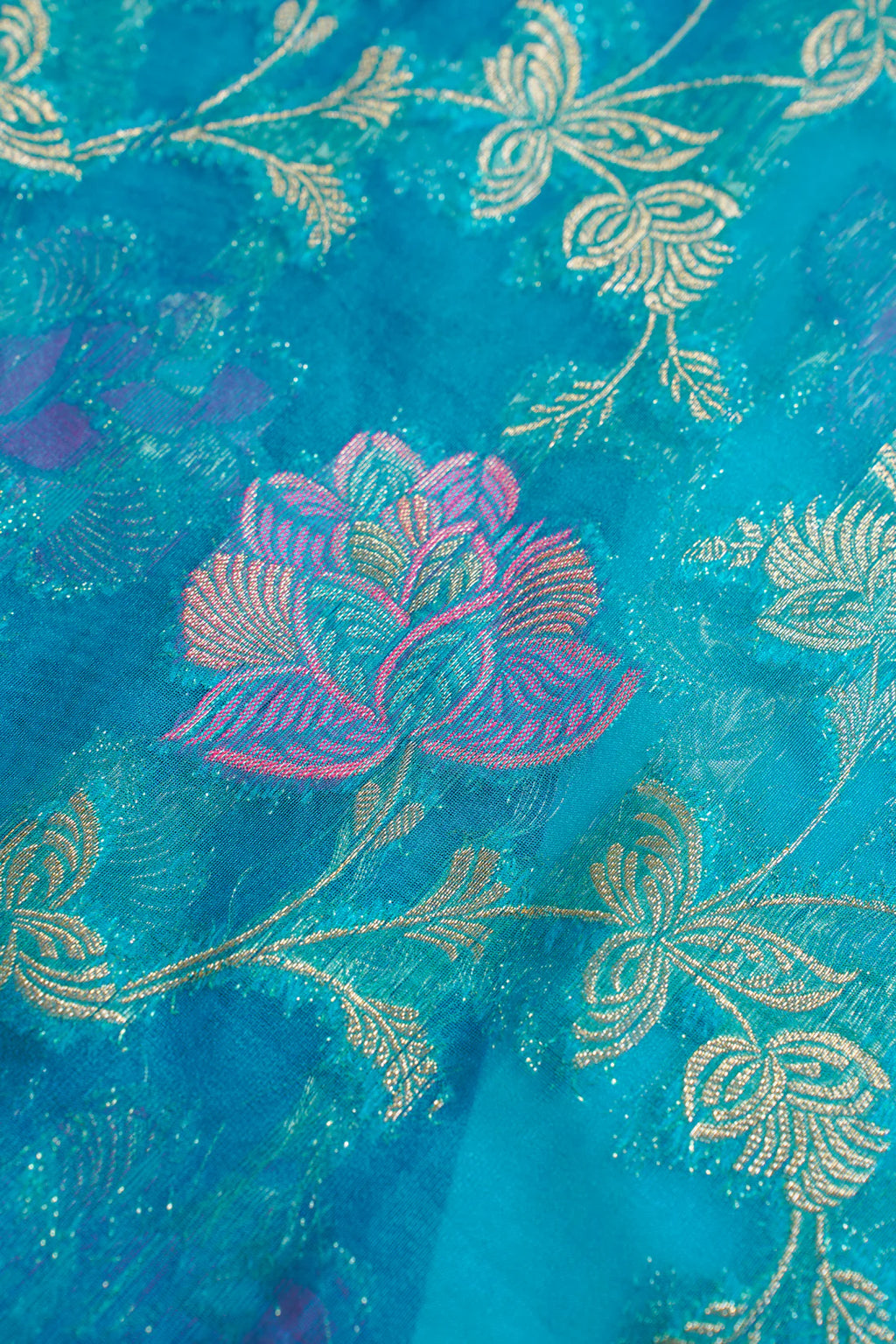 Turquoise Blue Organza Minakari Jaal Saree