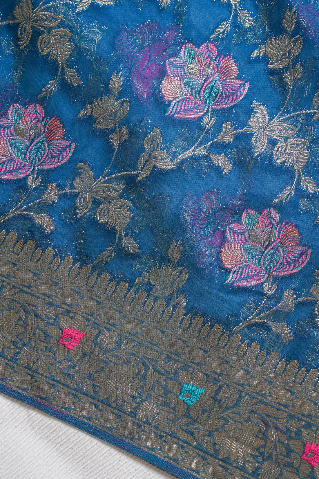 Royal Blue Organza Minakari Jaal Saree