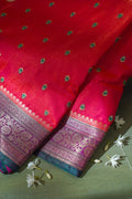 Red Banarasi Satin Silk Saree with zari embroidery buti work