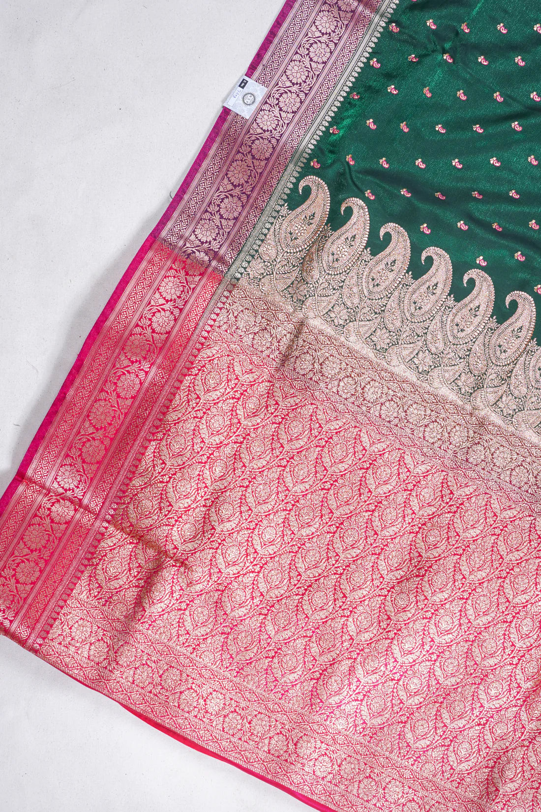Green Banarasi Satin Silk Saree with Zari Embroidery Buti Work