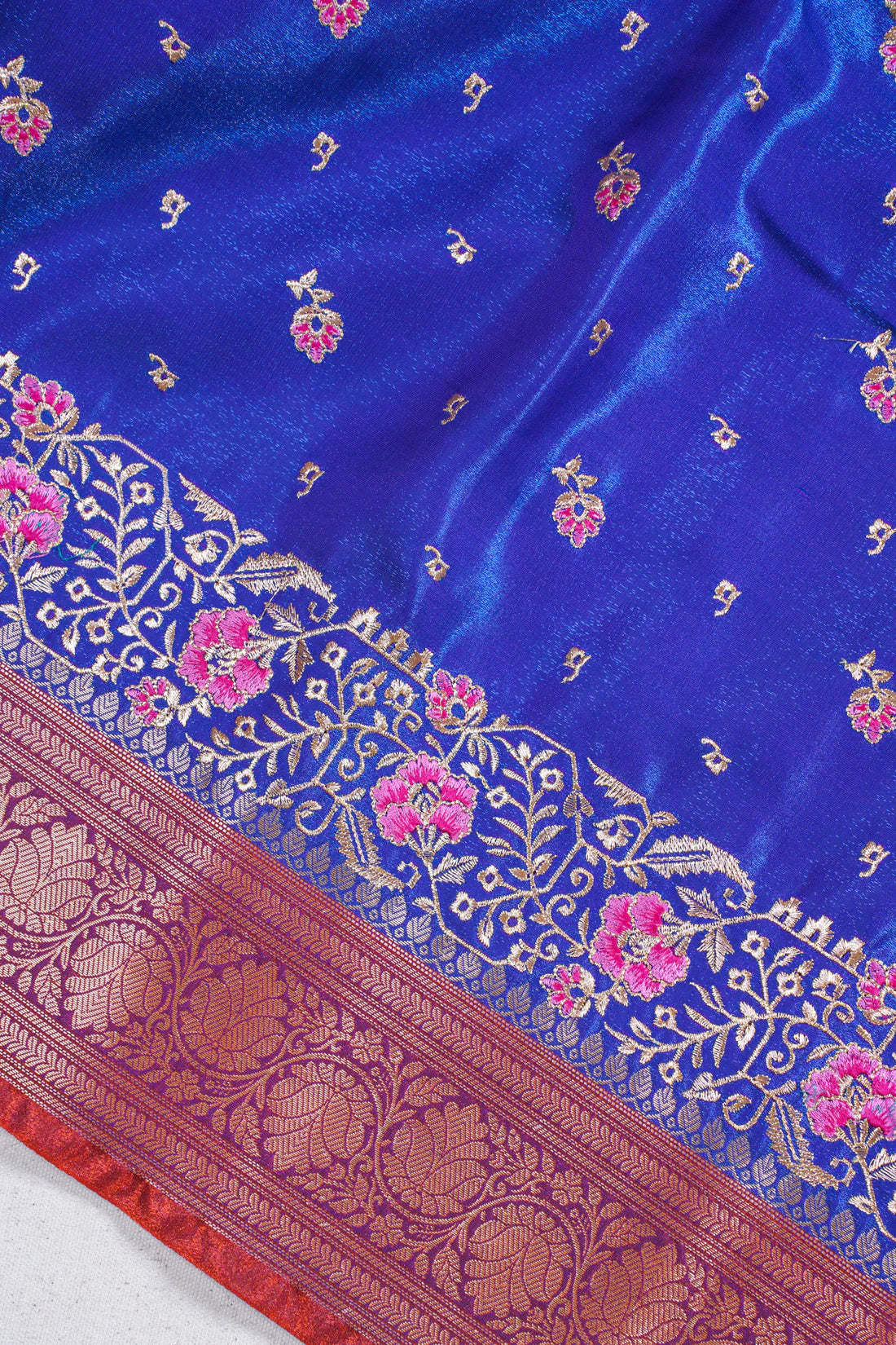 Royal Blue Banarasi Satin Silk Saree with Zari Embroidery Buti Work