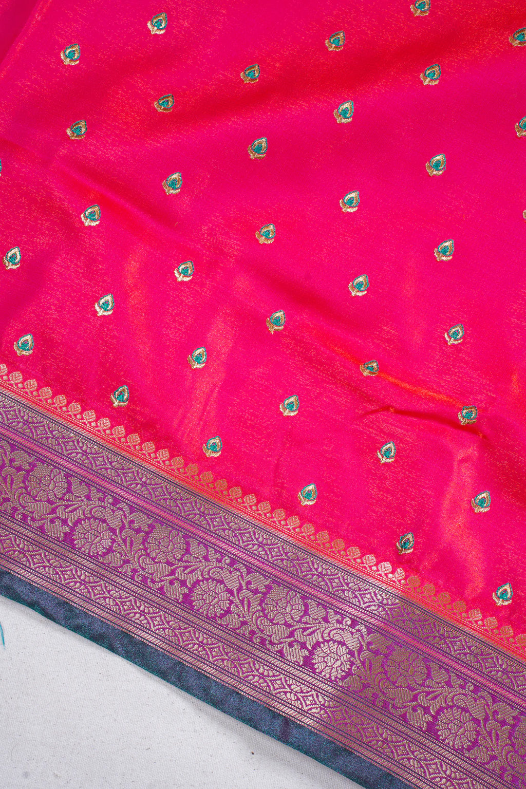 Red Banarasi Satin Silk Saree with zari embroidery buti work