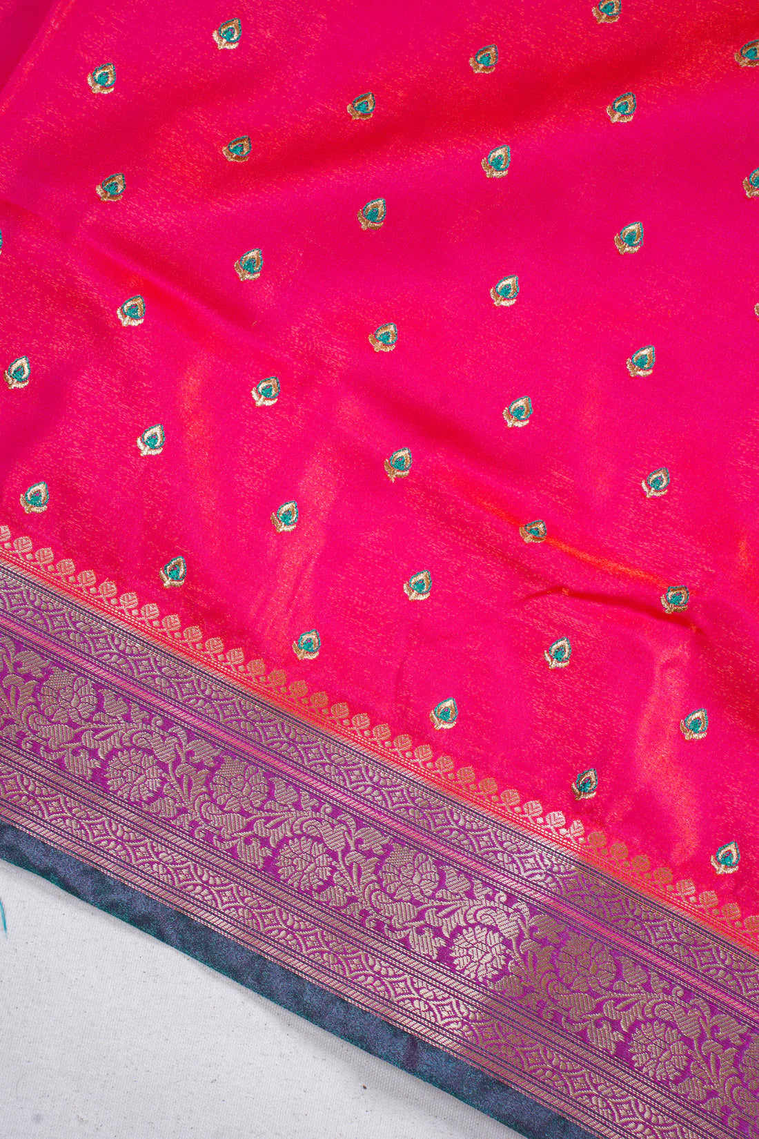 Red Banarasi Satin Silk Saree with zari embroidery buti work