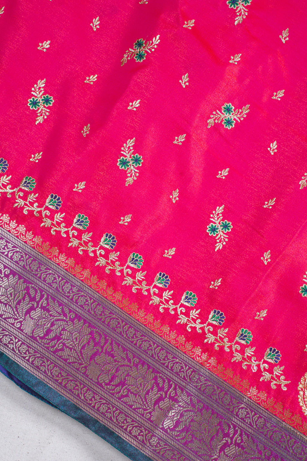 Crimson Red Banarasi Satin Silk Saree with Zari Embroidery Buti Work