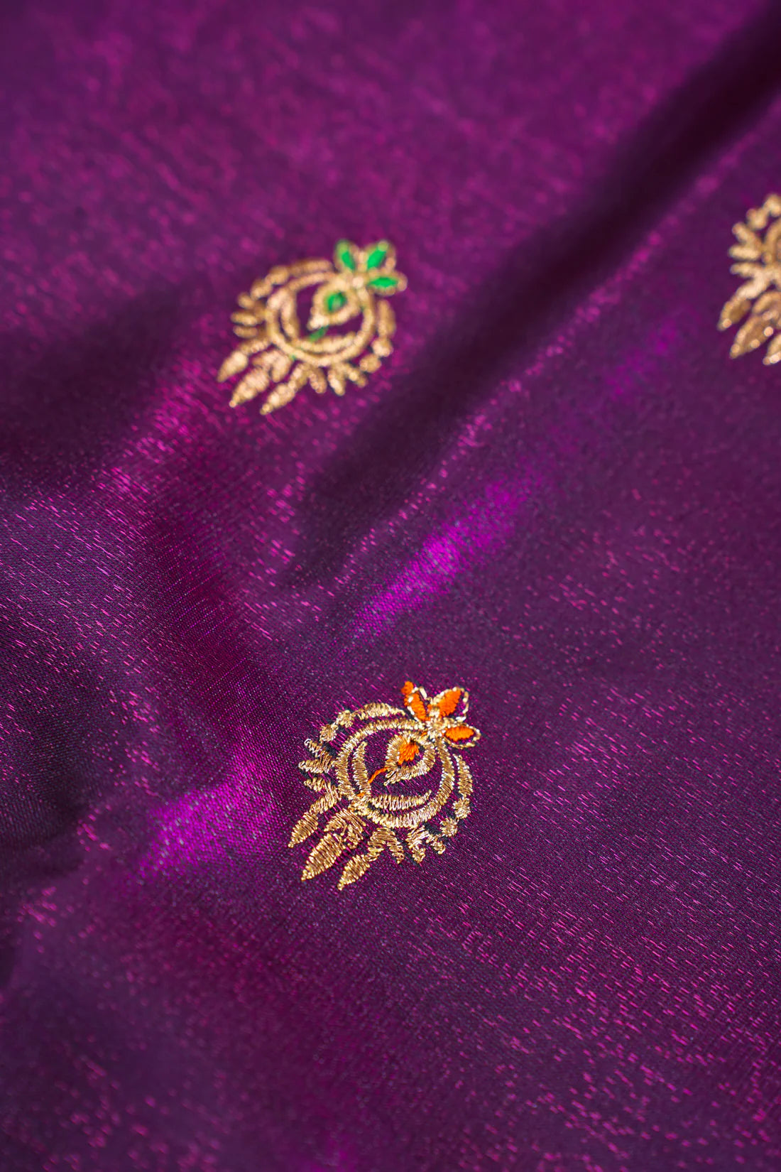 Wine Purple Banarasi Satin Silk Saree with Zari Embroidery Buti Work