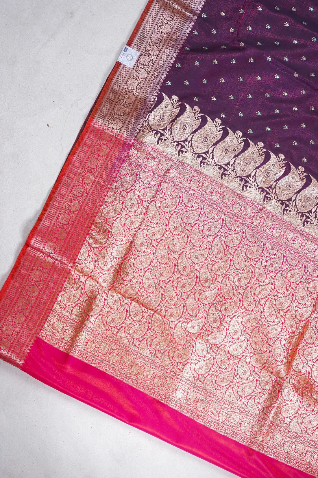 Deep Wine Banarasi Satin Silk Saree with Zari Embroidery Buti Work