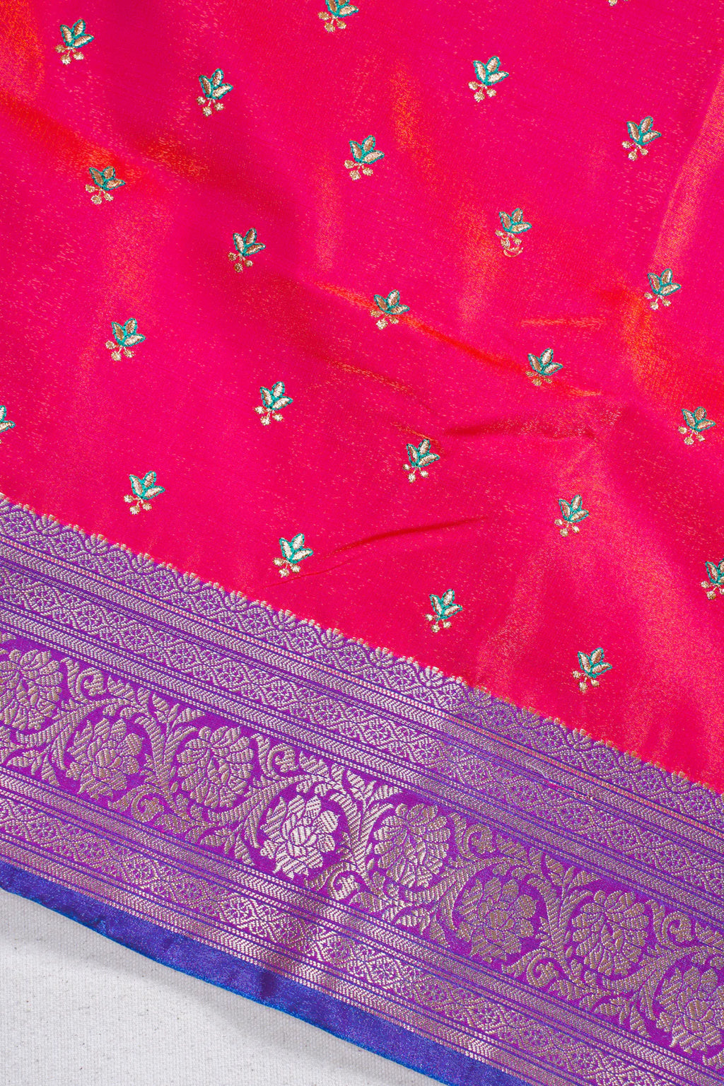 Radiant Red Banarasi Satin Silk Saree with Zari Embroidery Buti Work