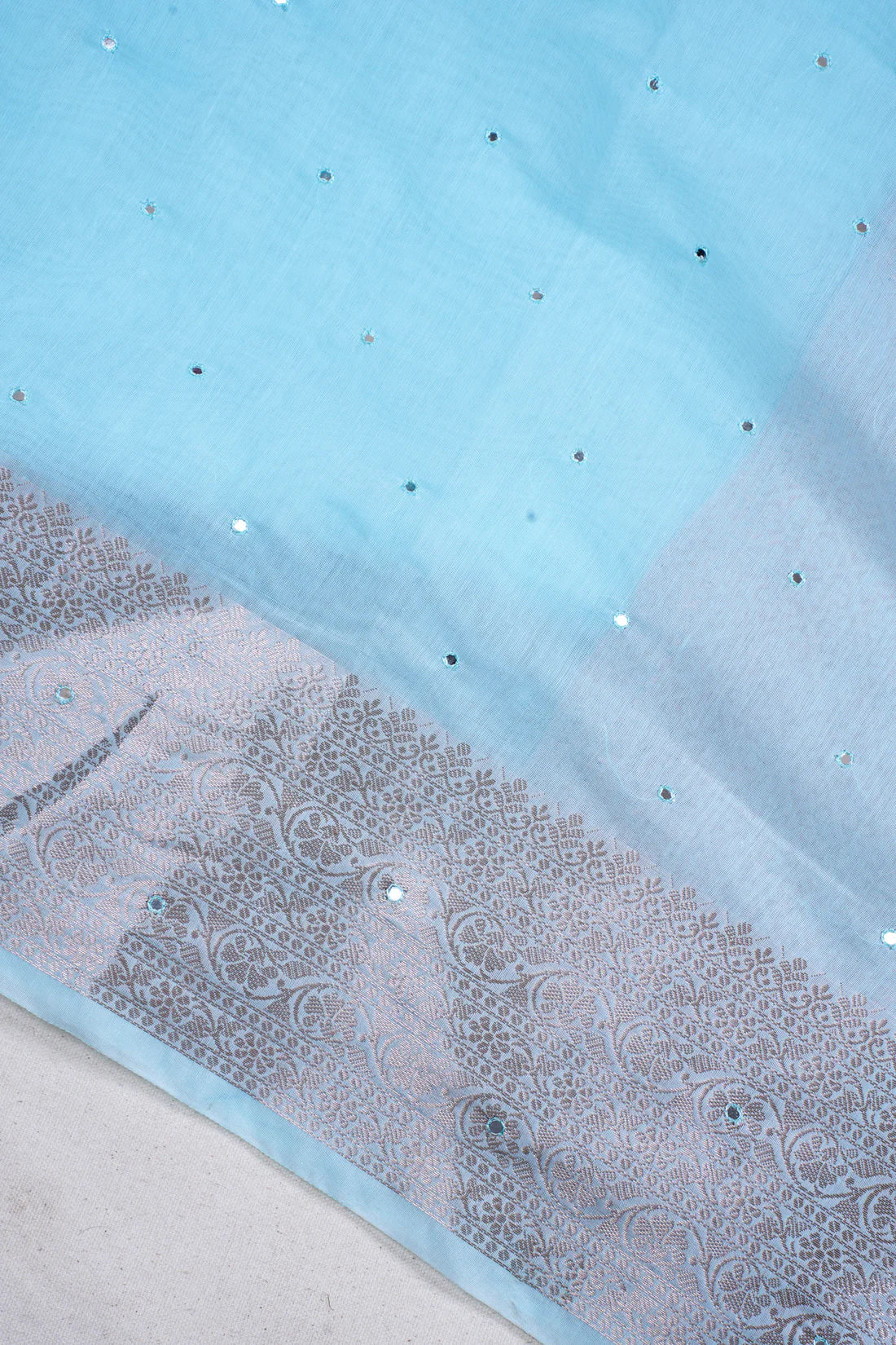 Aqua Blue Mukesh Work Linen Saree