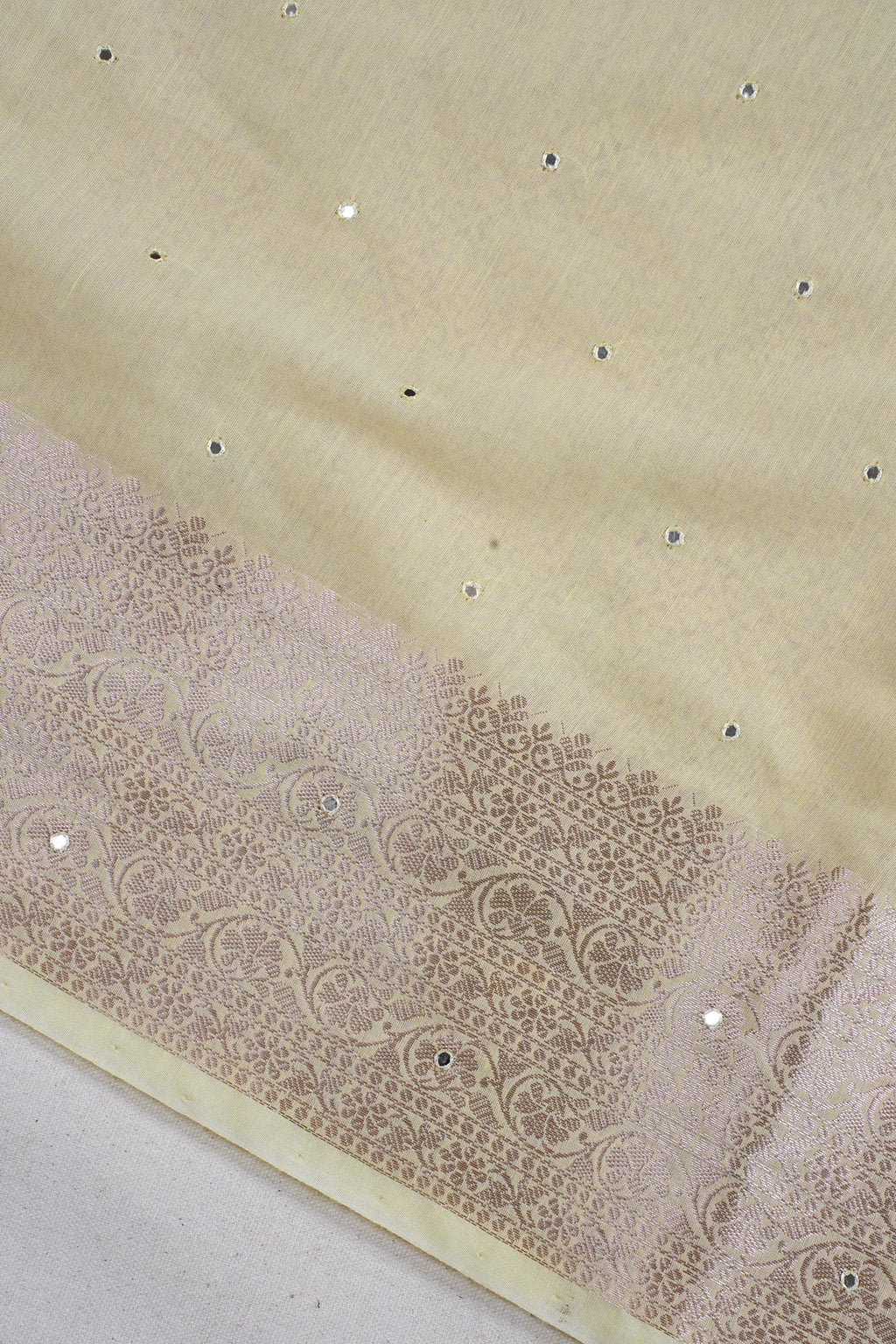 Pastel Yellow Mukesh Work Linen Saree