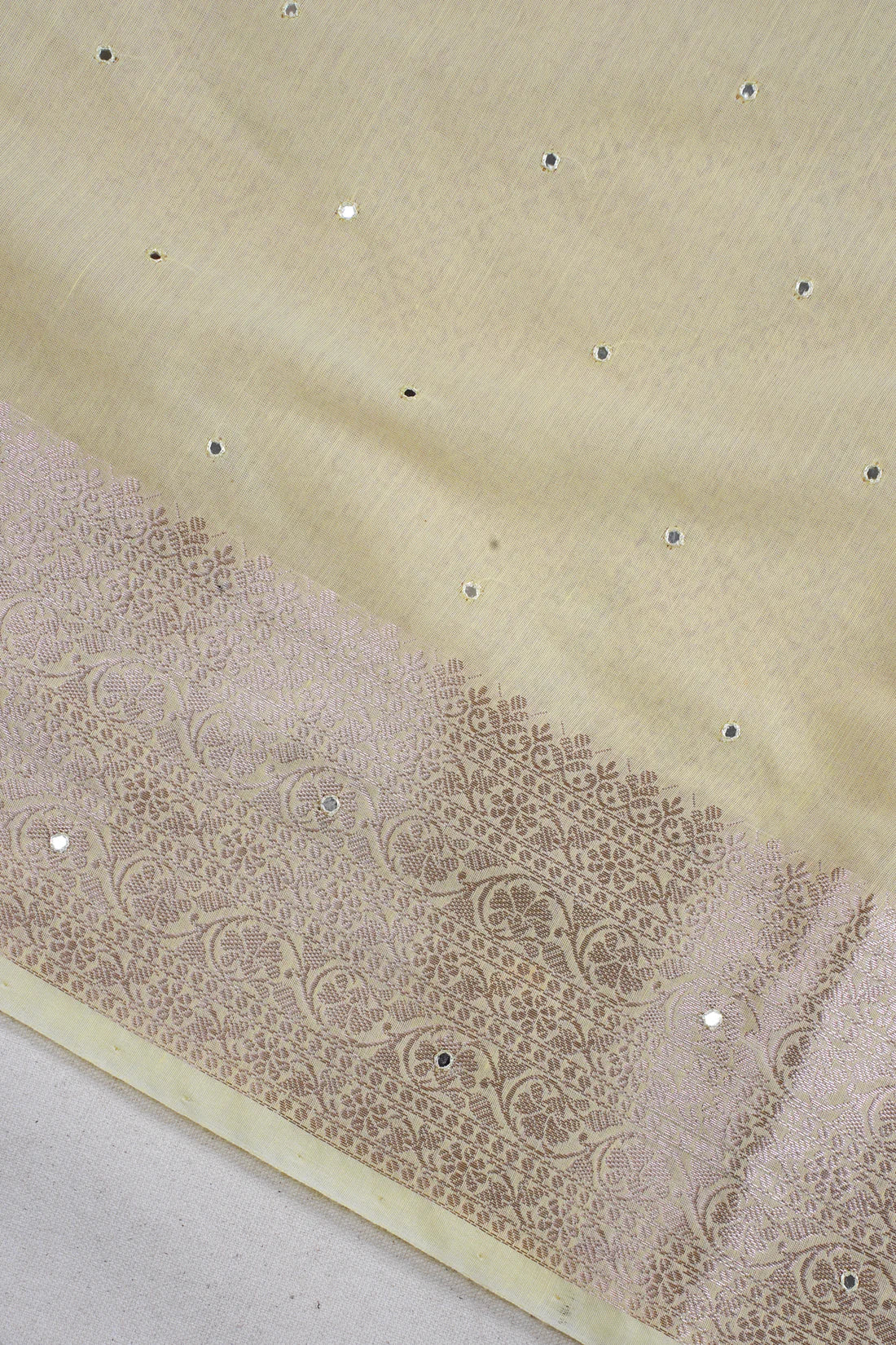 Pastel Yellow Mukesh Work Linen Saree