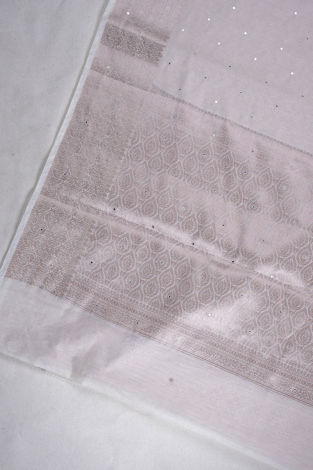 Ivory White Mukesh Work Linen Saree
