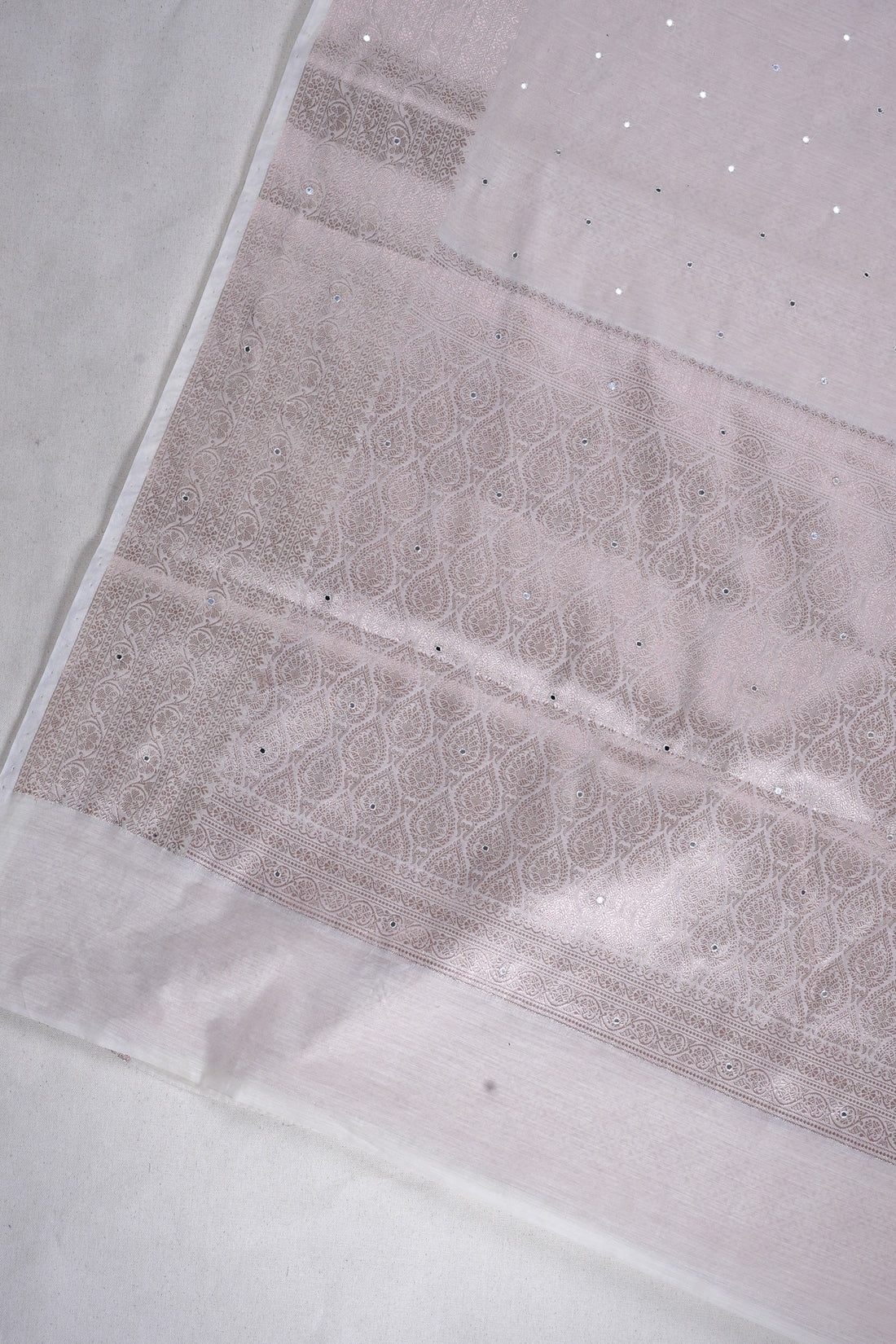 Ivory White Mukesh Work Linen Saree