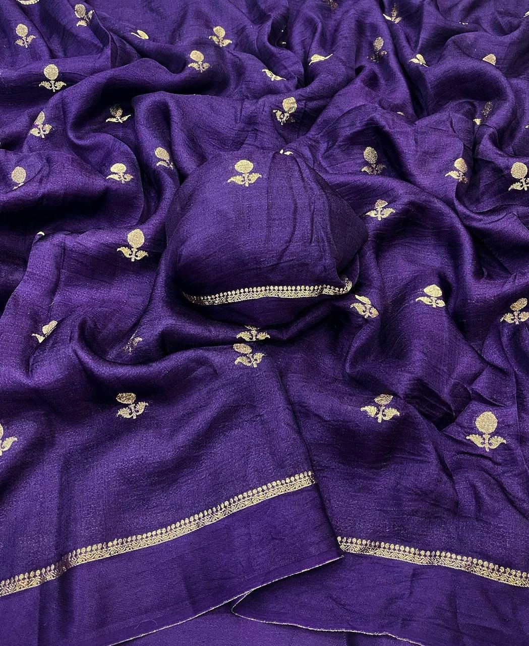 Purple Pure Soft Viscose Silk Jacquard n Satin Border Fancy Designer Saree With Blouse Piece