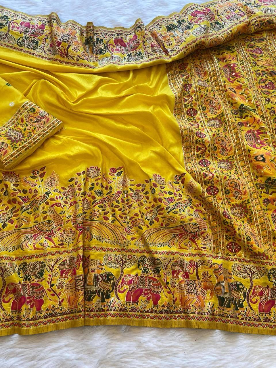 Redolent Rajwadi Pashmina  Saree With Embrocation Blouse Piece
