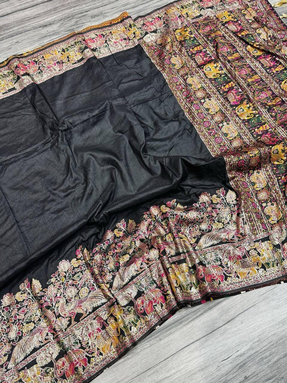 Redolent Rajwadi Pashmina  Saree With Embrocation Blouse Piece